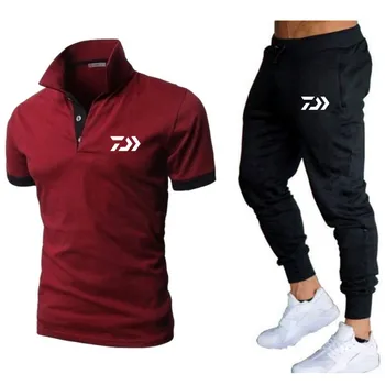 2 dalių komplektas vyriški Daiwa Žvejybos T-marškinėliai, šortai vasarą polo trumpomis rankovėmis kelnės plonos kelnės sportinės aprangos vyrų krepšinio marškinėliai