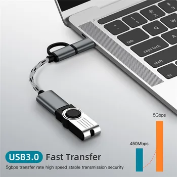 2 in 1 SB 3.0 OTG adapterio kabelis, Mikro USB/Tipas-C su USB 3.0 adapteris kelionių biuras C Tipo OTG USB Kabelis mobiliųjų Telefonų Įkrovimo