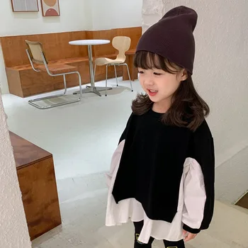 2 To12 Metų Vaikams Mergaitėms Dviejų Spalvų Kratinys Marškinėliai Korėjos Stiliaus Vaikams Iki 2021 M. Pavasarį Prarasti Atsitiktinis Viršūnes Mados Drabužių, #9430