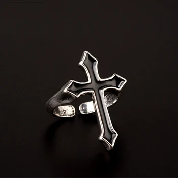 2 Vnt Vintage Black Didelis Kryžius Atidaryti Žiedas Madinga Gotikos Metalo Spalvos Piršto Žiedą, Vyrams, Moterims, Šaliai, Papuošalai, Dovanos AXYD