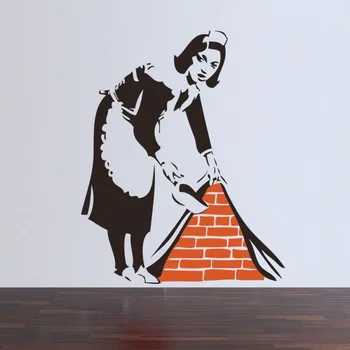 2016 Naujas Banksy prancūzų tarnaitė Vinilo Sienos Lipdukas Lipdukas Gatvės Menas, Grafiti, Virtuvės Sienos Lipdukas Nuimamas Apdailos Freskos A-192