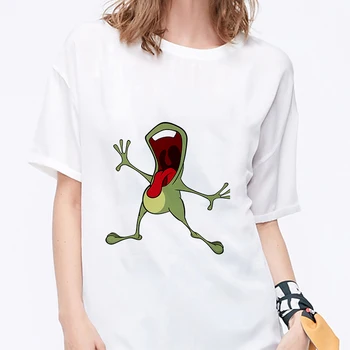 2019 Naujas vasaros hipster Trumpas Rankovės marškinėliai moterims Kawaii varlė Atspausdintas t-shirt Balta Plona skyriuje Marškinėlius moterų Viršūnių drabužiai