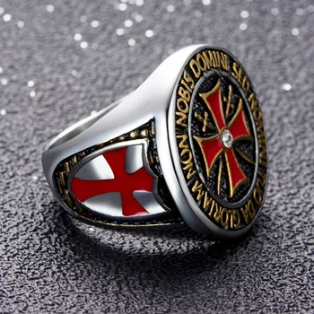 2020 m. Kryžiuočių nerūdijančio plieno vyrų žiedas Raudonojo Kryžiaus Inkrustacijos Kubinis Cirkonis Valdinga tamplieriai Žiedas, Papuošalų Dropship