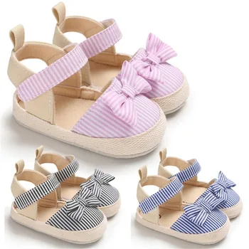 2020 m. Vaikų Vasaros Bateliai Naujagimiui Baby Girl Minkštą Lovelę Bateliai Kūdikiams Anti-slip Sneaker Dryžuotas Lankas Prewalker 0-18M