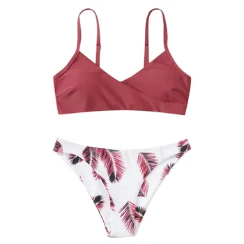 2020 metų Vasaros Moterų Palieka Gėlių Atsitiktiniai Spausdinti Bikini Komplektas, Push-up maudymosi kostiumėlį Paplūdimio Kamšalu Atskiras maudymosi Kostiumėliai, Купальник Naujas
