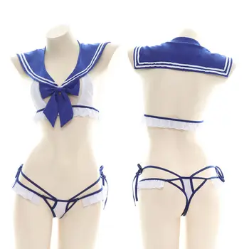2020 Naujas Tuščiaviduriai Iš Seksualus Dviejų Matmenų Atidaryti Krūtinės Kostiumas Sailor Mergina Tritaškių Apdailos Privačių Gundymo Padalinta Pižama