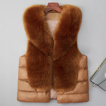 2020 Naujas Žiemos Moterys Dirbtiniais Fox Fur Coat Ponios Prabanga Prarasti Liemenę, Striukę, Storas Šiltas Moterų Pliušinis Kailis Duck Down Vest Liemenė