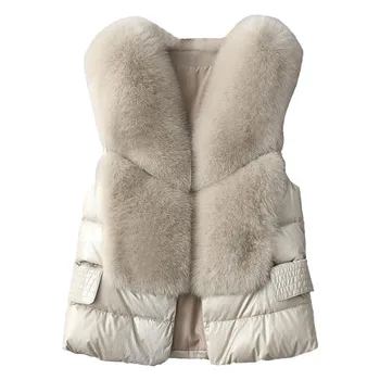 2020 Naujas Žiemos Moterys Dirbtiniais Fox Fur Coat Ponios Prabanga Prarasti Liemenę, Striukę, Storas Šiltas Moterų Pliušinis Kailis Duck Down Vest Liemenė