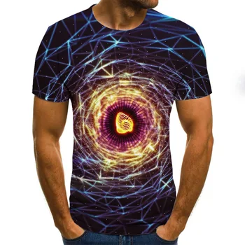 2020 naują trijų dimensijų besisukančios vyriški T-shirt vasaros mados trumparankoviai 3D apvalios kaklo viršūnes vaizdo trimatis marškinėliai