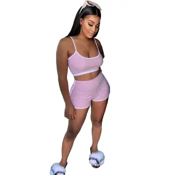 2020 Naujų Megztinių Moterims Nustatyti Dviejų Dalių Rinkinys Tracksuit Spageti Dirželis Pasėlių Viršuje Šortai Jogger Sweatpant Sexy Apranga Atitikimo Rinkiniai