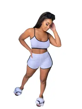 2020 Naujų Megztinių Moterims Nustatyti Dviejų Dalių Rinkinys Tracksuit Spageti Dirželis Pasėlių Viršuje Šortai Jogger Sweatpant Sexy Apranga Atitikimo Rinkiniai