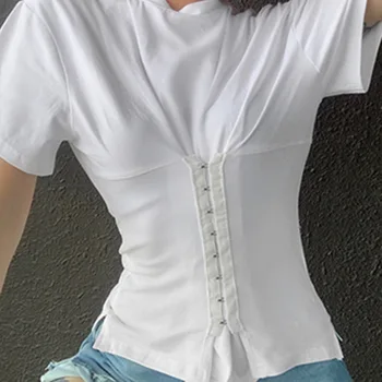 2021 Balta Korėjos Marškinėliai Moterims, O Kaklo Trumpomis Rankovėmis Tunika Vienas Atsitiktinis Dydis T Marškinėliai Moterų Mados Naują Drabužių Vasaros