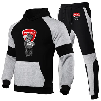 2021 Ducati Logotipas Rudenį Nauji vyriški Sportiniai Laisvalaikio veikia kostiumas vyrams, moterims, šiltas megztinis dviejų dalių vyrų fitneso veikia hoodie