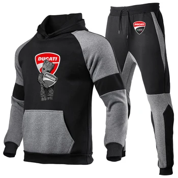 2021 Ducati Logotipas Rudenį Nauji vyriški Sportiniai Laisvalaikio veikia kostiumas vyrams, moterims, šiltas megztinis dviejų dalių vyrų fitneso veikia hoodie