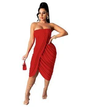 2021 Elegantiškos Moterys Stebėjimo Suknelės Vasaros Kietas Spausdinti Rankovių Ir Off Peties Sexy Lady Asimetriškas Puoštas Vidurio Blauzdos Suknelė