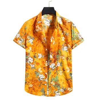 2021 Gėlių Spausdinti Mens Havajų Marškinėliai Trumpomis Rankovėmis Atsitiktinis Mygtuką Paplūdimys Marškinėliai Atogrąžų 