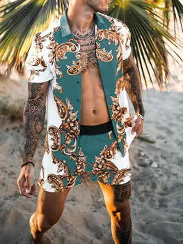 2021 Havajų Nustatyti Vyrų Paplūdimio Kokoso Spausdinti Šortai vyriški Paplūdimio Marškinėliai Nustatyti Dviejų dalių M-3XL