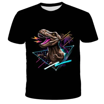 2021 Juros periodo Parkas Pasaulyje Dinozaurų Galvos 3D Print T-marškinėliai Berniukams, ir mergaitėms HiphopTshirt Berniukas Drabužiai Vaikams, Viršuje Outwear Trumpas