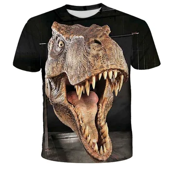 2021 Juros periodo Parkas Pasaulyje Dinozaurų Galvos 3D Print T-marškinėliai Berniukams, ir mergaitėms HiphopTshirt Berniukas Drabužiai Vaikams, Viršuje Outwear Trumpas