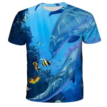 .2021 Karšto Pardavimo Delfinų T-shirt Gyvūnų Vandenyno 3D Spausdinimo Modelio Vaikų Berniukų, Mergaičių Viršūnes Trumpas Rankovės Mielas Delfinų T-shirts