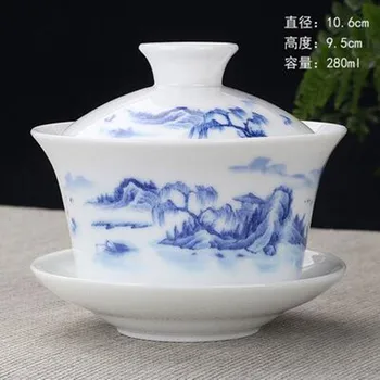 2021 Kinijos Gaiwan Arbatos Rinkinys Kung Fu Baltos Keramikos Gaiwan Mėlynos ir baltos spalvos porceliano Teaware Tureen Sancai Arbatos Puodelis Puer