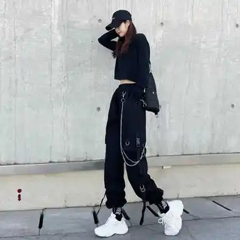 2021 m. Pavasario, Vasaros Nauji Plačiai Kojų Kelnės Moterims korėjos Atsitiktinis Aukšto Juosmens Harajuku Gotikos Kelnės Moterims Streetwear Sweatpants Boho