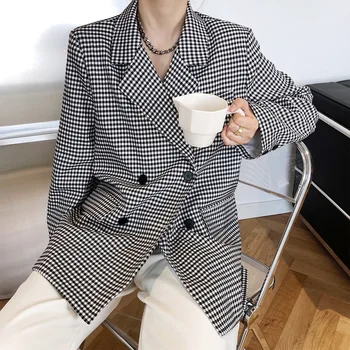 2021 M. Pavasarį Korėjos Stiliaus Moteris Languotas Švarkas, Juoda Ir Balta Skara Kostiumas Kailis Naujo Dizaino Biuro Elegantiška Striukė Moterims