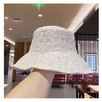 2021 m. pavasarį Moterų kibirą kepurės Kepurės Hip-Hop Gorros panama Vasaros Skrybėlę Beach Sun Žvejybos boonie Chrizantemų nėrinių kvėpuojantis skrybėlę