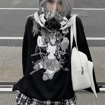 2021 M. Pavasarį Naujas Plus Size Streetwear Palaidinukė Gotikos Hoodie Tamsiai Anime Atsitiktinis Įdomus Punk Prarasti Ins Harajuku Palaidinė Palaidinukė