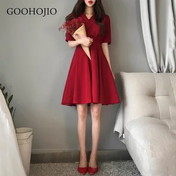 2021 m. Rudenį Elegantiškas Moterų Atsitiktinis Suknelė Ponios V-Kaklo, Negabaritinių M-4XL Dirželis Suknelė trumpomis Rankovėmis Aukštos Juosmens Raudonos Suknelės Moterims