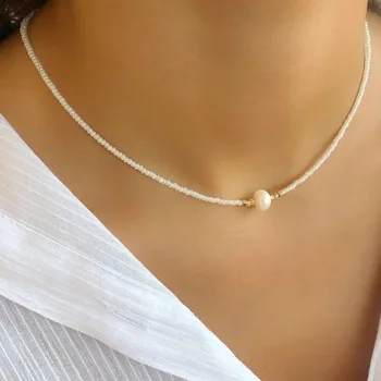 2021 m. Vasarą Naujas Paprastas Zawalcowany Karoliai Natūralių Gėlavandenių Perlų Pakabukas choker moterims išskirtinį madingi papuošalai accessori