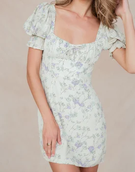 2021 Moterų Šifono Virš kelio Spausdinti trumpomis Rankovėmis Suknelė Vasaros Elegantiškas Saldus Gėlių Mini Seksualus Slim Suknelės