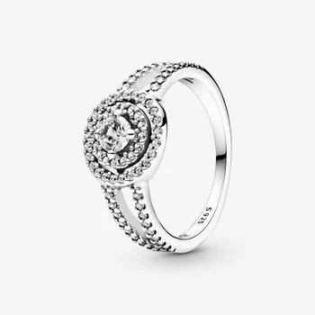 2021 Nauja 925 Sterling Silver crystal Clear Putojantis Dvigubai Halo Žiedą, Karoliai ir Auskarai Moterims Dėvėti Geometrinis Papuošalų Rinkinys