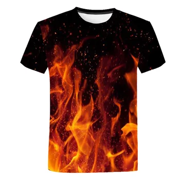 2021 Nauja Liepsna Vaikiški Marškinėliai Vasaros Mados trumparankoviai 3D apvalios apykaklės viršaus Dūmų elementas marškinėliai Mados berniukų ir mergaičių Marškinėliai