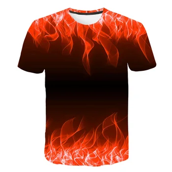 2021 Nauja Liepsna Vaikiški Marškinėliai Vasaros Mados trumparankoviai 3D apvalios apykaklės viršaus Dūmų elementas marškinėliai Mados berniukų ir mergaičių Marškinėliai