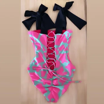 2021 Nauja Seksuali vientisi maudymosi kostiumėlį Peties Strappy maudymosi kostiumėlį Širdies spausdinti maudymosi Kostiumėliai Moterims, Backless Maudymosi Kostiumas, Paplūdimio Drabužiai Monokini