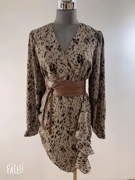 2021 Naujas Leopard Print Vasaros Suknelė Vakare Vintage Suknelė Šalis, Negabaritinių Ilgomis Rankovėmis Beach Moterys DressRobe Vestido Prom