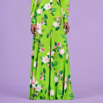 2021 naujas moterų suknelė mados ponios pavasario žibintų ilgomis rankovėmis žalia gėlių spausdinti ilga suknelė moterims