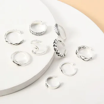 2021 naujas Moterų žiedas Retro Mados Tuščiaviduriai Geometrijos Gėlių Koja Tne Žiedai multitype estetinės mados 9PCS/SET Звенеть žiedas 2021