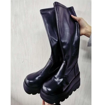 2021 naujas ponios mados platformos batai stambusis kulno pleištai vidurio blauzdos moterų batai laisvalaikio prekės storio apačioje žiemos batai moteris