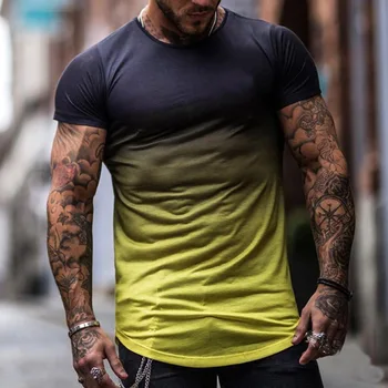 2021 Naujas Prekės ženklas Fitneso Gradiento Spalvos Marškinėliai Vyrams trumpomis Rankovėmis 3D Naudotis Viršūnes Vyrų Marškinėliai Vasaros Quick dry Atsitiktinis marškinėliai