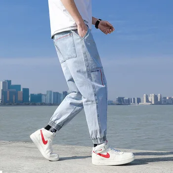 2021 Naujas Streetwear Hip-Hop Krovinių Kelnės, vyriški džinsai Krovinių Kelnės Elastinga korėjos Mados Haremo Kelnės Atsitiktinis Sweatpants Vyrų Jogger