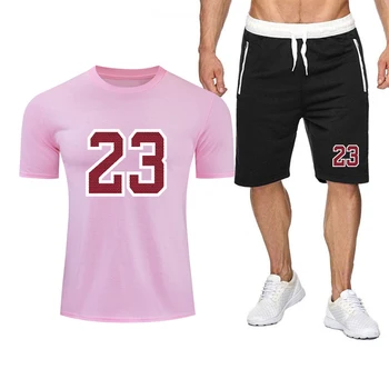 2021 Naujas Vasaros Jogger vyriški T-shirt Trumpas rankovėmis Kostiumą, Laisvalaikio Sportinės aprangos Tiktų Sporto Šortai Kvėpuojantis 2-piece Set Medvilnės Kostiumas