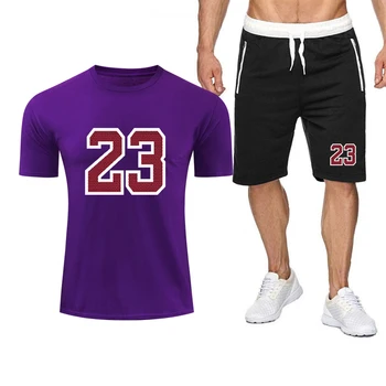 2021 Naujas Vasaros Jogger vyriški T-shirt Trumpas rankovėmis Kostiumą, Laisvalaikio Sportinės aprangos Tiktų Sporto Šortai Kvėpuojantis 2-piece Set Medvilnės Kostiumas