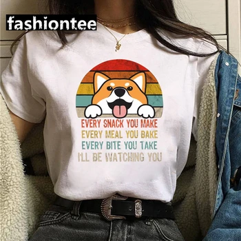 2021 Naujas Vasaros Korėjos Streetwear Estetinės Camisas Mujer Harajuku T-Shirt Kawaii Mielas Shiba Inu Doge Spausdinti Moterų Prašmatnus Viršūnes Tees