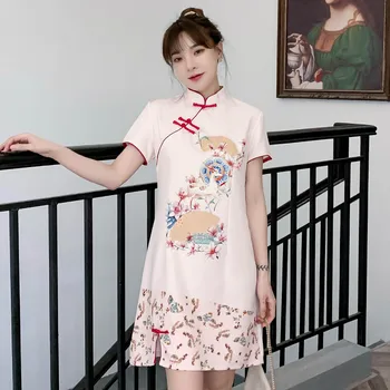 2021 Naujas Vasaros Plius Dydžio Rožinės spalvos 4XL Šalies Atsitiktinis Palaidų Qipao Tradicinės Kinų Drabužius, Vintage Šiuolaikinės Cheongsam Suknelė Moterims