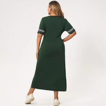 2021 Naujas Vasaros Suknelė Moterims Žalia Sujungimas Dryžuotas O-kaklo trumpomis Rankovėmis Slim Atsitiktinis Kolegijos Plius Dydis Suknelės Su Širdies Formos