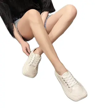 2021 Naujo Dizaino Kvadratinės Galvos Moterų Drobė Batai Mados Minkštas Vienintelis Elastinės Juostos Balti Bateliai Moterims Laisvalaikio Sportbačiai Zapatos De Mujer