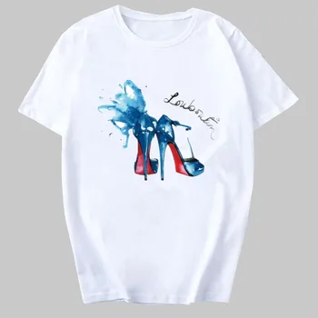 2021 Naujus Batus Spausdinimo Moterų T shirts Laisvalaikio Tees Vasarą Moterys trumpomis Rankovėmis Moterims, Batai, Marškinėliai-Dydis S-XL marškinėliai Tee Viršūnės