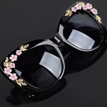 2021 Prabangos Karalienė Cat Eye Akiniai nuo saulės Moterims Rožių Gėlių Derliaus Merginos Oculos De Sol Negabaritinių Prekės ženklo Dizainas Moterims Saulės akiniai